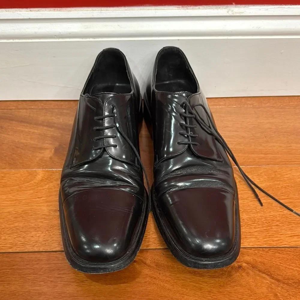 Gucci Mens Black Leather Italy‎ Lace up Dress Shoes Size 9D - Picture 2 of 10